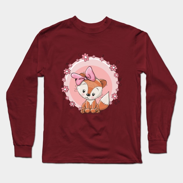 Cute Little Fox Long Sleeve T-Shirt by JB's Design Store